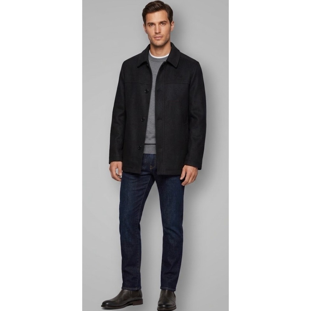 Hugo Boss Chester Coat Mens 44R Black Virgin Wool Cashmere Jacket Overcoat